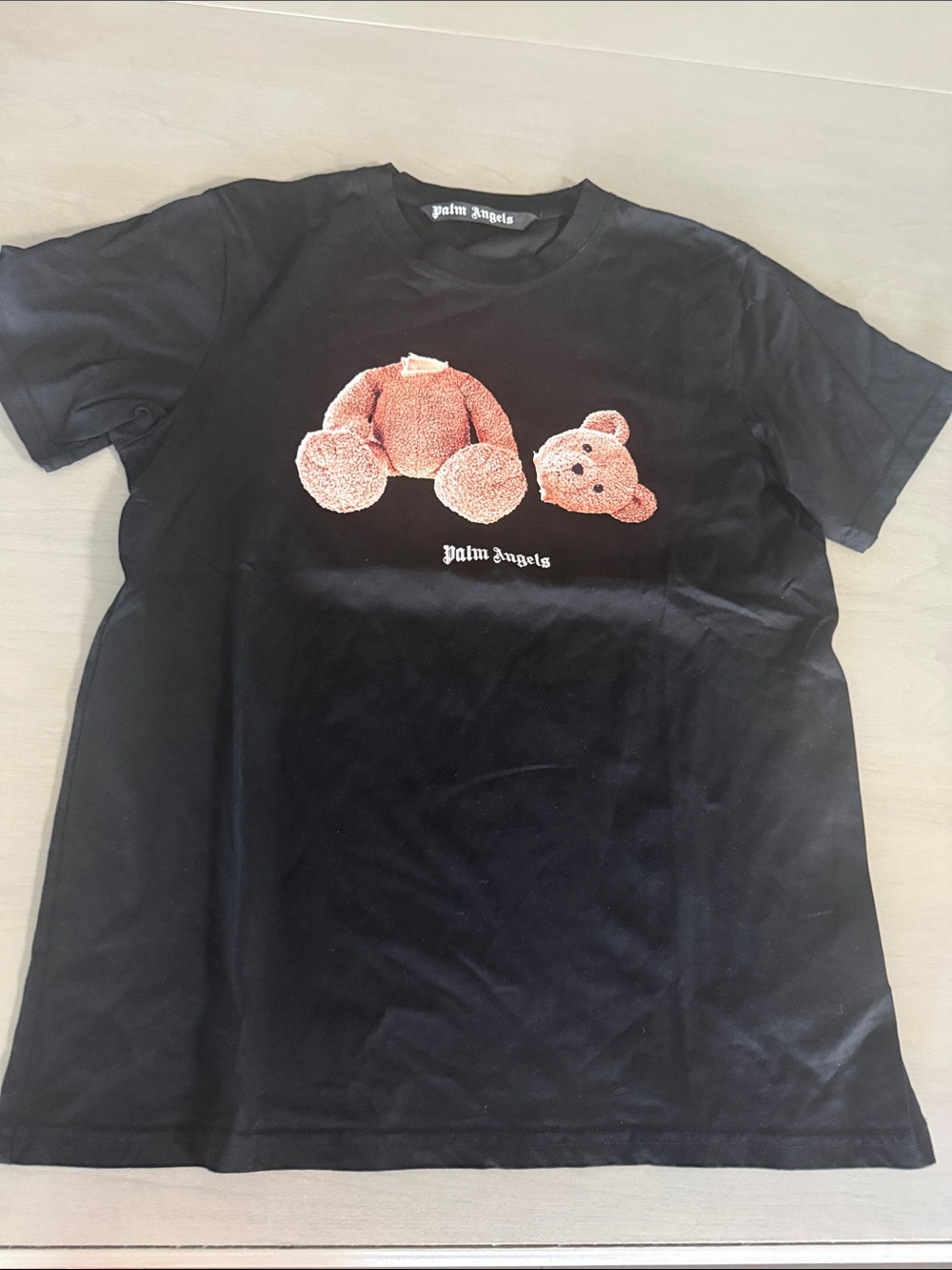Palm Angels Black Tee with Brown Teddy Graphic